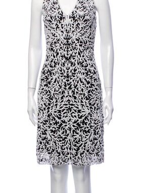 Naeem Khan designer Black Silk Dress with White Hand-beaded Botanical Overlay